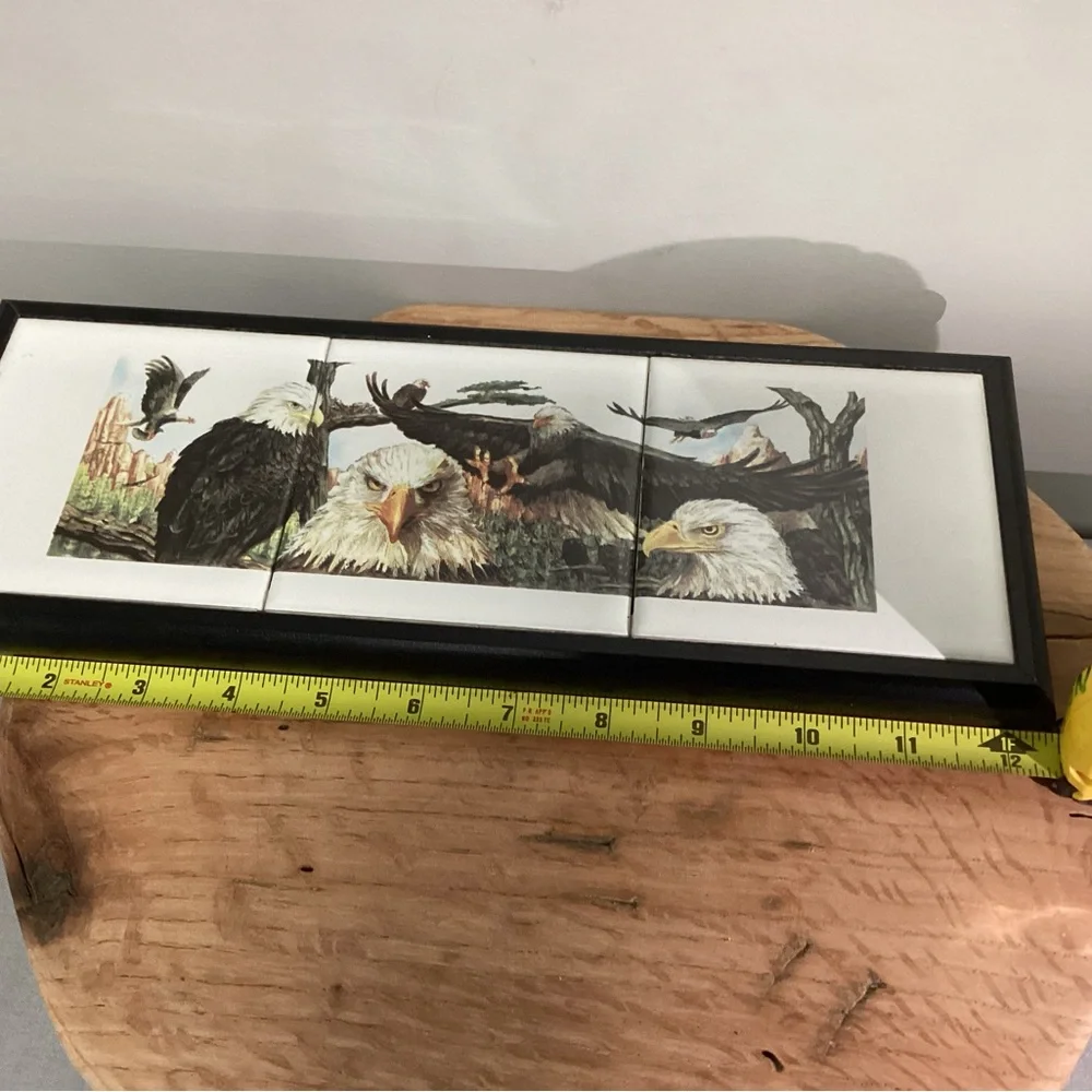 🔵 Vintage - Ceramic Tile & Wood Crafted Eagle Themed Trivet / Decor - Like New - Picture 8 of 11